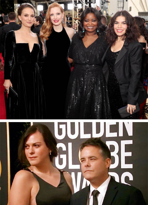 Natalie Portman, Jessica Chastain, Octavia Spencer y América Ferrera, y abajo Daniela Vega y Sebastián Lelio